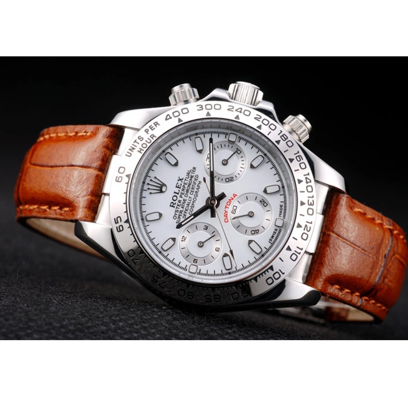 AAA Replica Watches Strap Tachymeter Steel Lady Stainless Daytona Leather Case Brown Rolex White Dial 0704